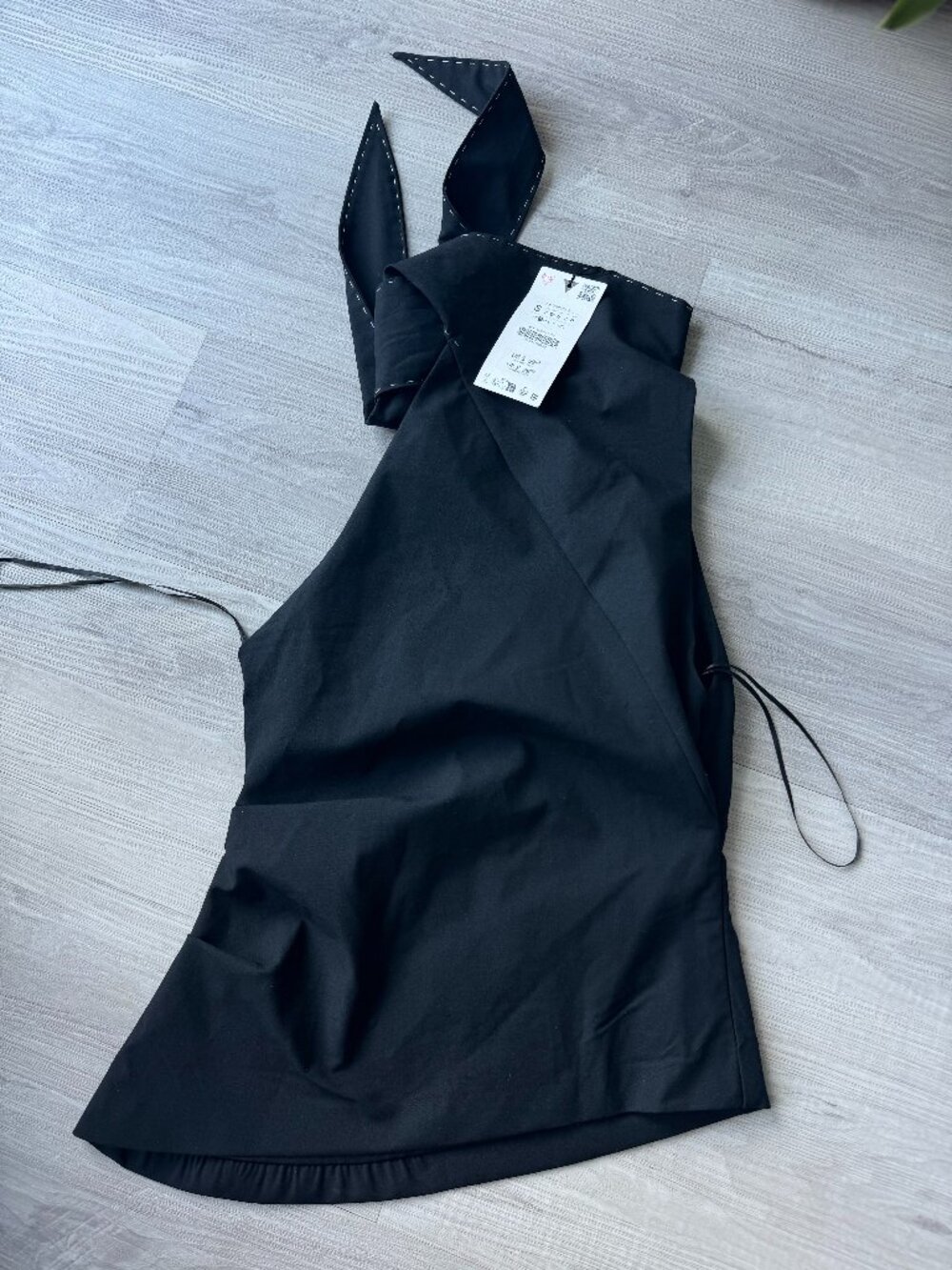 ZARA Stitched Knot Top Black NWT Size S High Neck Asymmetrical - Picture 11 of 16